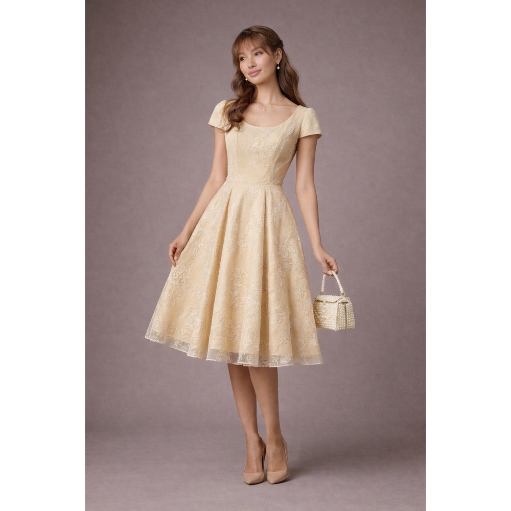 Vtg Preference Party's Champagne Floral Coquette Dress Fit Flare S Japan Brand